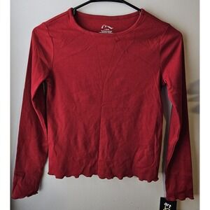 Art Class Girls Red Long Sleeve Cropped Top Lettuce Hem L 10/12 NWT